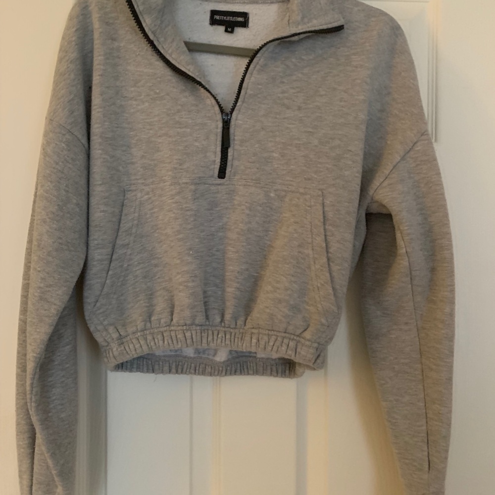 Crop Grey Quarter Zip Sweatshirt